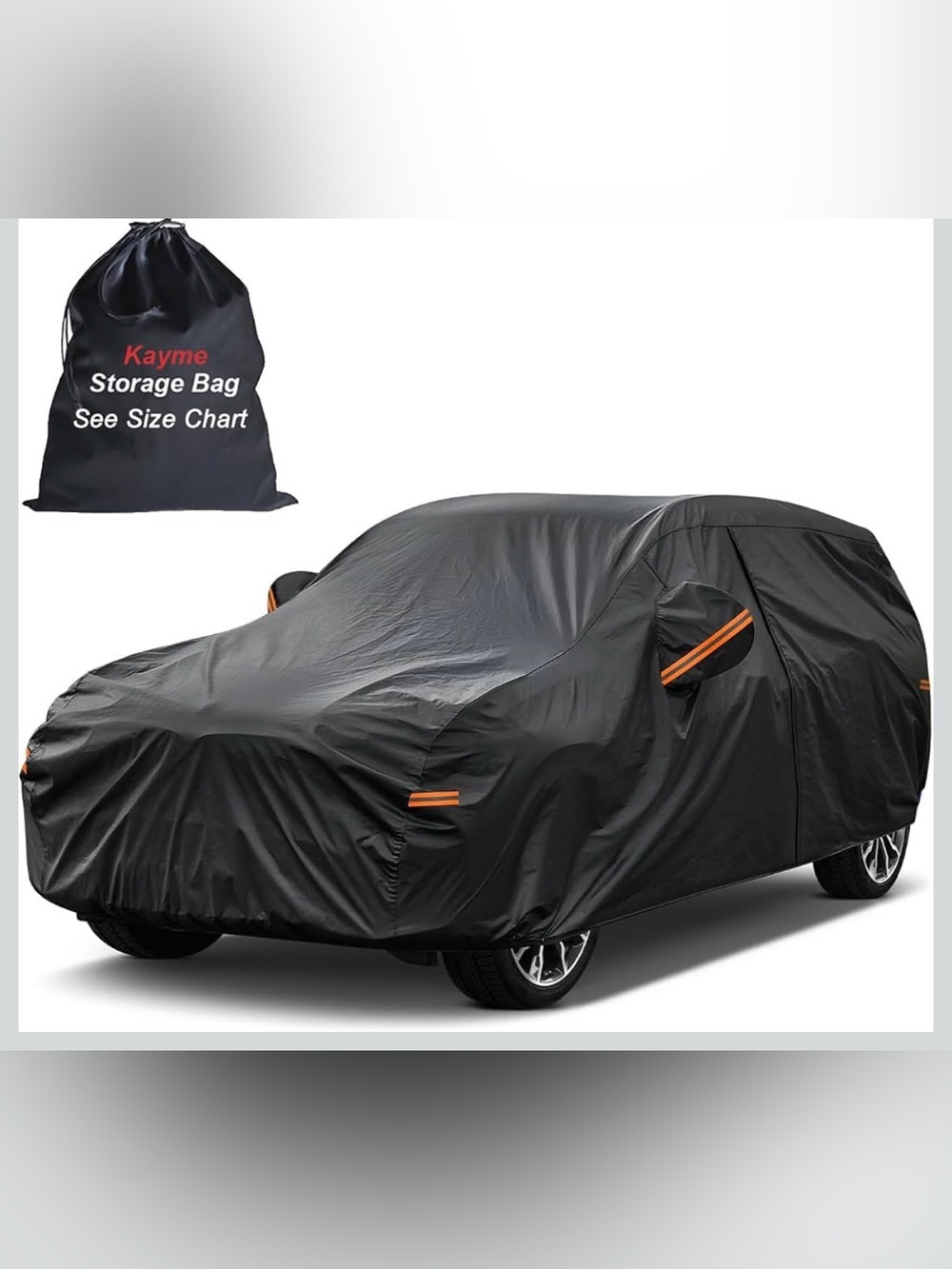 All-Weather Black Car Cover with Orange Accents - Protective Vehicle Shield